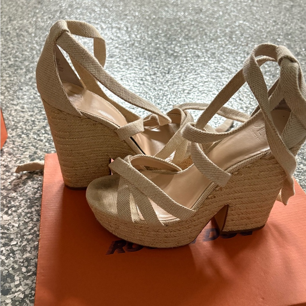 Jennifer Lopez Tan Espadrille Ankle Strap Shoes